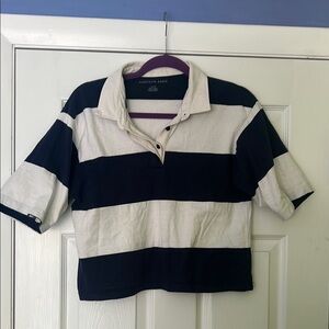 American Eagle Outfitters Navy Blue and White Polo Shirt Classic Design